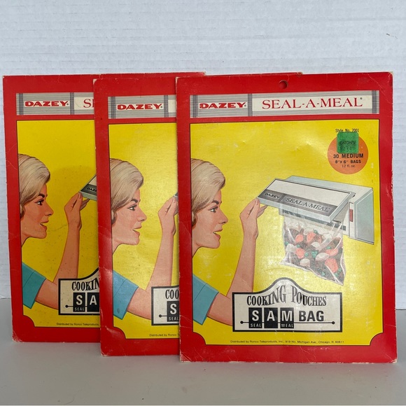 Vintage Dazey Seal-a-Meal Cooking Pouches 8" x 6" 12 fl oz (Med) 30x3 (90 bags) - Picture 2 of 3